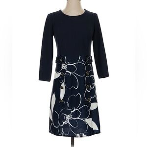 NWT DKNY Navy and White Floral Long Sleeve Dress